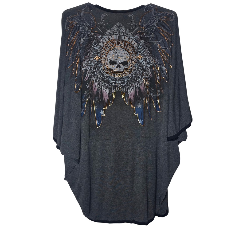 Harley Davidson Free To Fly Kimono Cardigan Gray Skull L/XL HDWF15-C02CGY